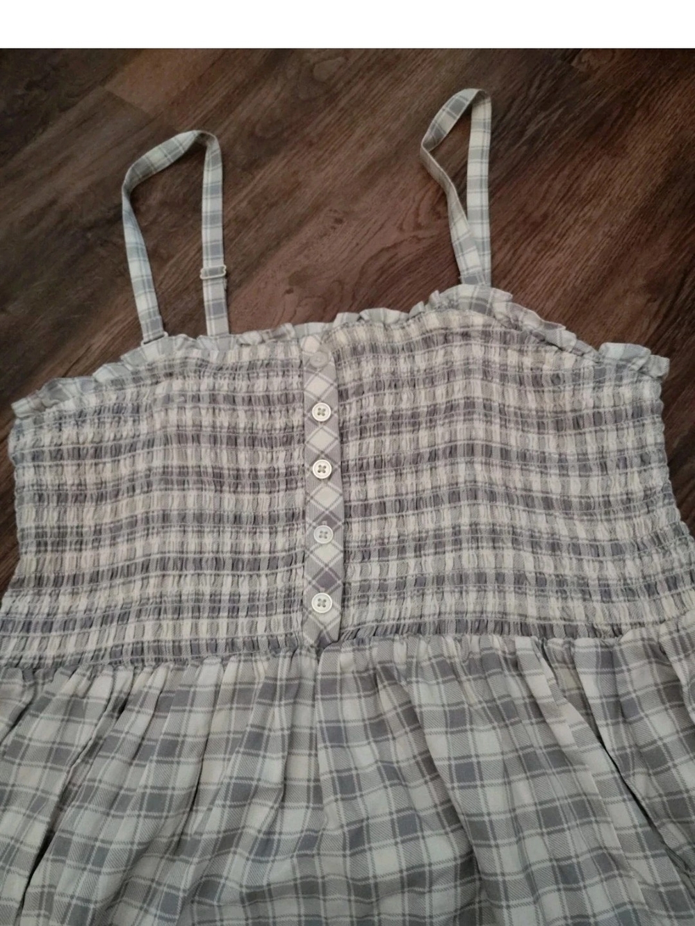 torrid Cream and Gray Gingham Smocked Tank Dress - Picture 3 of 5